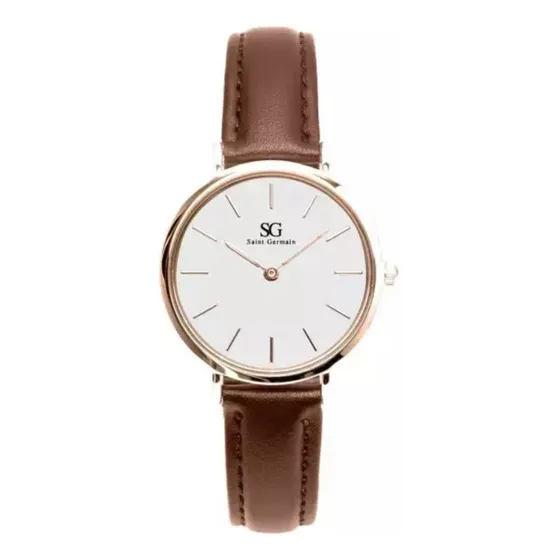 Relógio Feminino de Couro Marrom Saint Germain Bronx Rose Gold 32mm Cor do fundo Branco