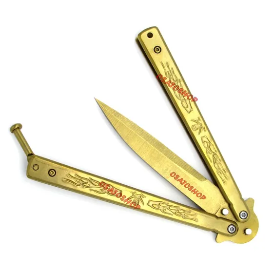 Canivete Faca Butterfly Borboleta Gold Dourado Aço P/ Treino