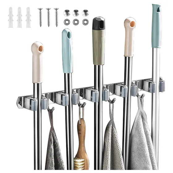 Kit De Limpieza Porta Escobas De Acero Inoxidable Alarconty Capacidad De 5 Escobas