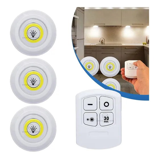 3 Luz Autoadherible Led Inalambrica Pared Con Control Remoto