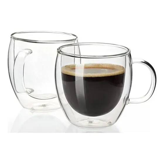 2 Tazas Cafe Te Doble Pared Vidrio 250 Ml Color Blanco