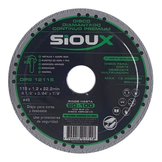 Disco Diamantado Continuo Premium Multifunción 115mm Sioux