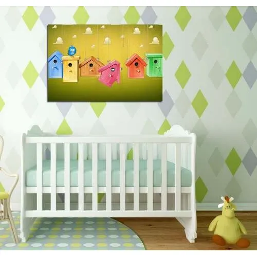 Cuadro 40x60cm Pajaros Aves Casitas Nidos Bebe Niño Infantil