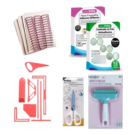 Kit Insumos Reglas De Encuadernacion Papeleria Rodillo H1