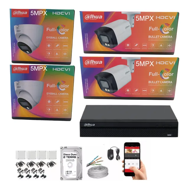 Kit Camaras Full Color Dahua 5 Mpx-dvr 4ch+4 Cam Con Disco