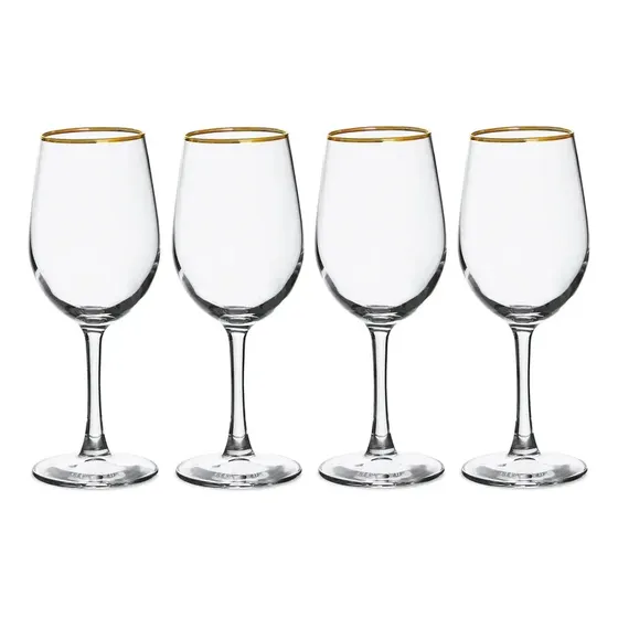 Set 4 Copas Borde Dorado Para Vino 320 Ml Allegra Color Transparente