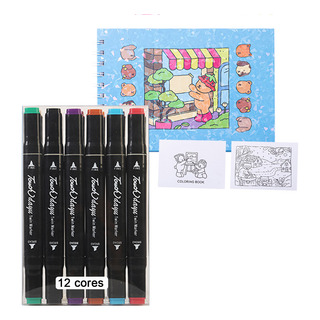 Kit De Marcadores De 12 Cores Double Tip + Livro Para Colori Kit De Marcadores De 12 Cores Double Tip + Livro Para Colori