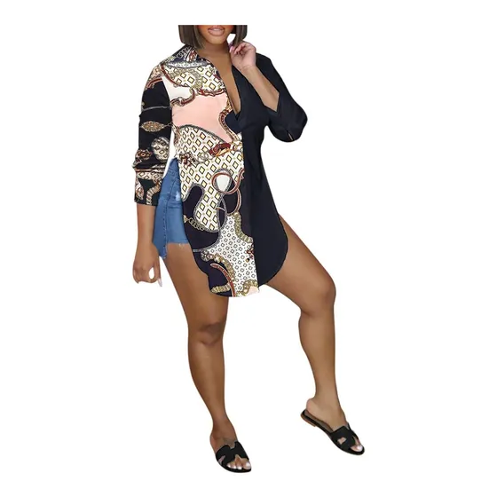 Blusa Manga Larga Cuello V Para Mujer Estilo Vintage Curvado