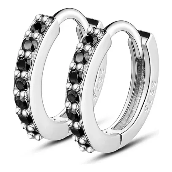 Argollas Negras Hombre Mujer Plata 925 13 Mm Aros Pendientes