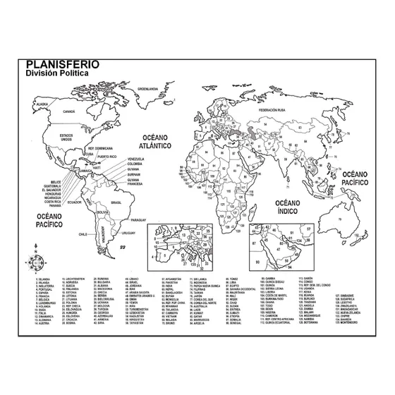 Planisferio Con Nombres Mapa 100 Piezas T/carta