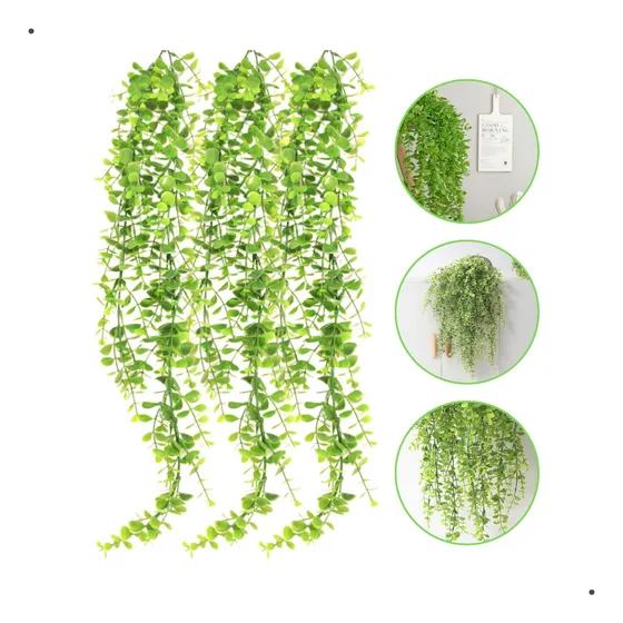 Kit Top 3 Pendentes De Eucalipto Verde Toque Real Planta Artificial Cor Verde claro