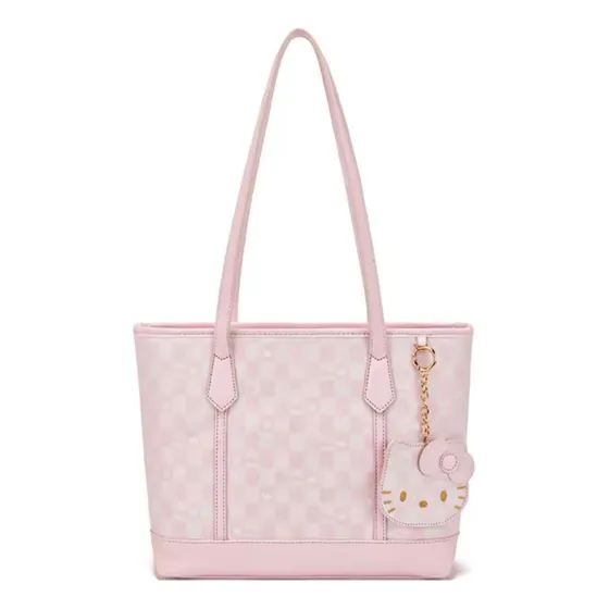 Bolsa Hello Kitty, Casual, Elegante, Gran Capacidad, Tote Rosa Claro Rayas Oro Rosa Claro