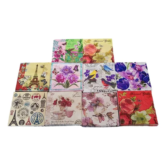 Pack 10 Servilletas Decoupage Flores Aves Viaje Decoracion