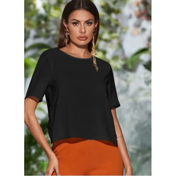 Blusa Con Escote Tipo V En La Espalda Con Encaje Shein