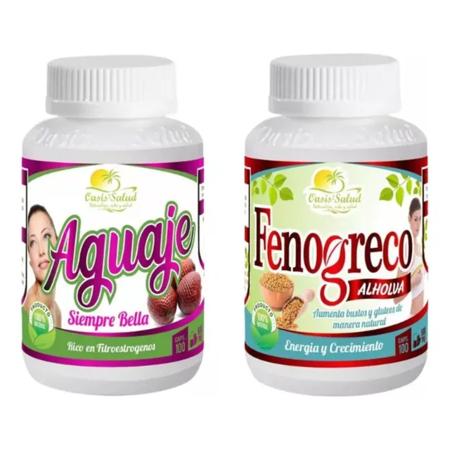 Aguaje + Fenogreco 100 Caps C/u Aumenta Gluteos Cadera Busto