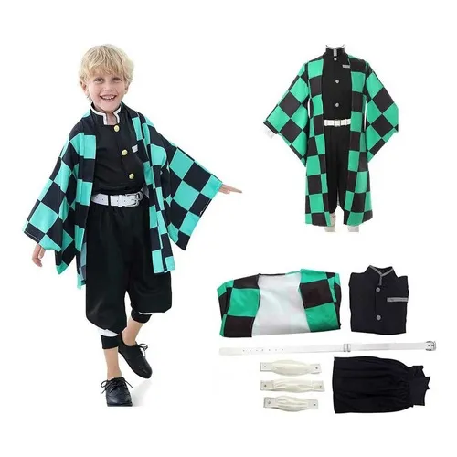 . Demon Slayer Cosplay Kimono Traje For Niños-kamado Tanjirou 2024