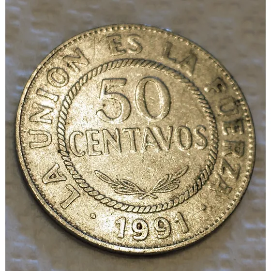 1 X Bolivia 50 Centavos Aço 1991