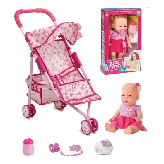 Muñeca Bebote Hace Pis + Cochecito De Muñecas + Accesorios
