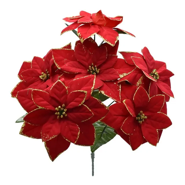 Ramo Nochebuena Roja Y Dorado Con 6 Flores 35 Cm Pack 12 Pz Color Rojo Dorado