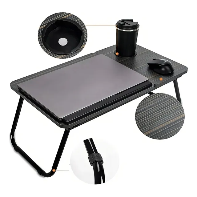 Mesa De Cama Para Computador Multifuncional Plegable Ajustab Color Negro