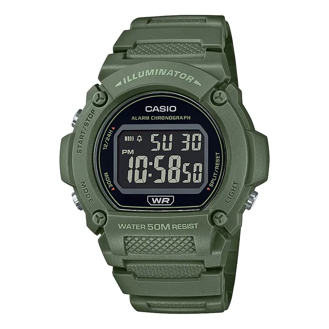Reloj pulsera Casio W-219HC-3BVDF con correa de resina color verde - bisel negro