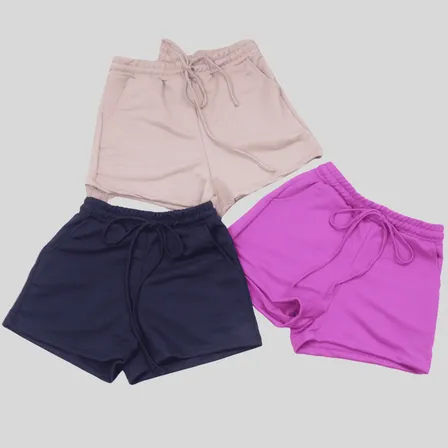 Shorts Feminino Moletom Kit 3 Verão Confortável Verão K3