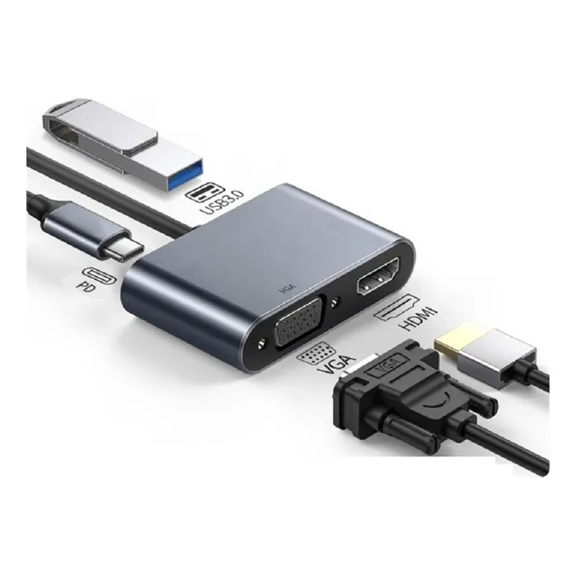 Adaptador 4 En 1 Tipo C A Hdmi Vga Usb 3.0 Para Pc Rog Ally
