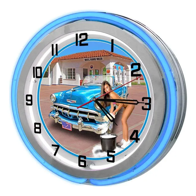 Reloj Neon Doble Para Lavado Coche Color Azul