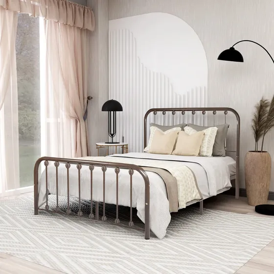 Ryr Base Cama Metal Tamaño Matrimonial Cabecero Soporte No