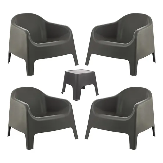 Juego De Jardin Sillon Skarpo X4 + Mesa Sunset Color Negro Garden Life