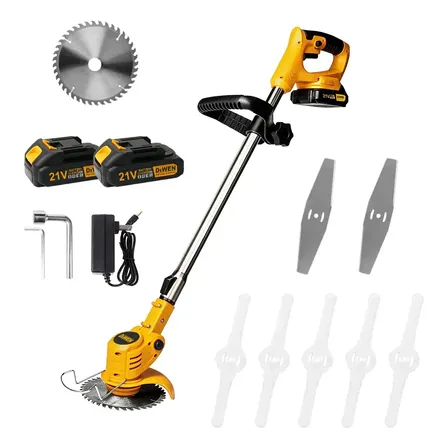 Roçadeira Aparador Grama 2 Bateria Recarregável 21v 9000 Rpm Comprimento Ajustável Profissional Com Acessórios - Mestri M-141 127/220v Amarelo