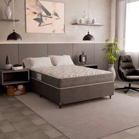 Cama Box Viúva + Colchão D33 One Face - Suede Cinza