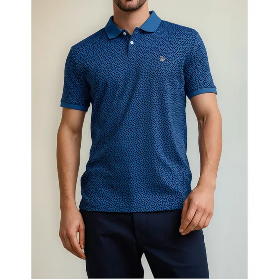 Polera Polo De Hombre Algodón Orgánico Estampado Azulino