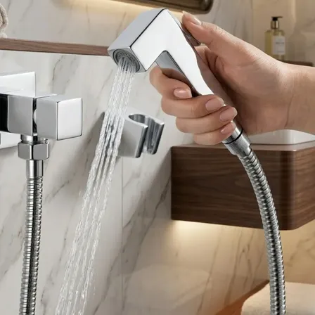 Ducha Higiênica Quadrada 1/4 De Volta Completa - Cromada