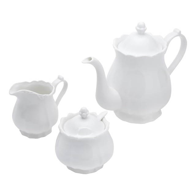 Conjunto 3 Peças De Porcelana De Chá Fancy Branco Clássico - Wolff Conjunto 3 Peças De Porcelana De Chá Fancy Branco Clássico - Wolff