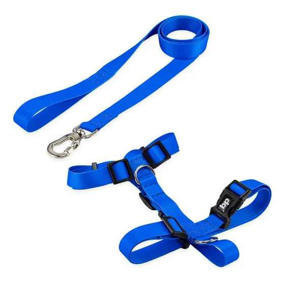 Coleira Peitoral Com Guia H Cachorro Cães Basic Pet Azul Cores Tamanho da coleira M