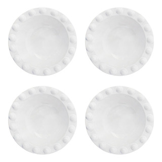 Juego 4 Bowl Porcelana Blanca Diseño Bolitas En Orilla 20cm Juego 4 Bowl Porcelana Blanca Diseño Bolitas En Orilla 20cm