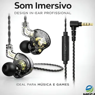 Fone de ouvido In-Ear QKZ AK6 Pro Microfone Gamer Cancelamento Ruído Preto