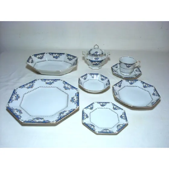 Vajilla Vintage Para 8 Puestos 56 Pzas. C/bordes Octagonales