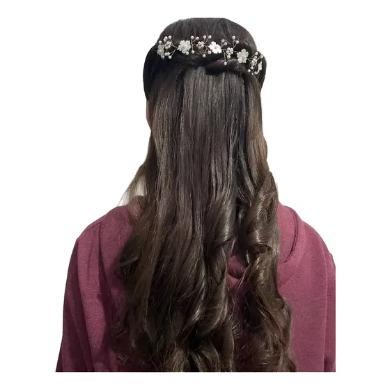 Tocado Novia Boda Peinado Tiara Perlas Aplique Artesanal