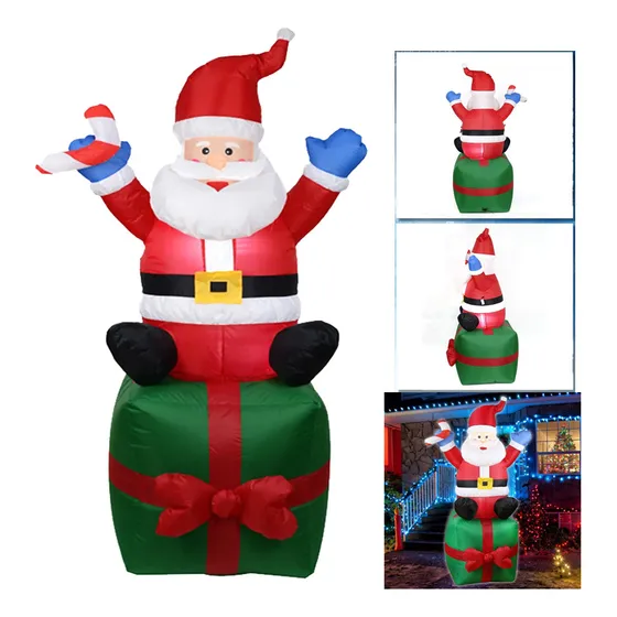 Caixa De Presente De Papai Noel Sentado De 1,8 M, Led, Papai