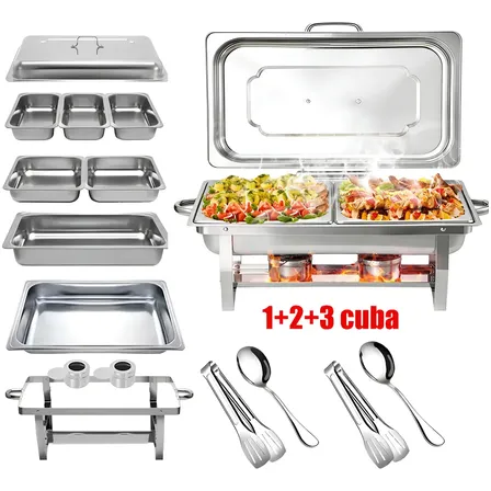 33l Rechaud De Aço Inoxidável Buffet Inox 1+2+3 Cuba 0v