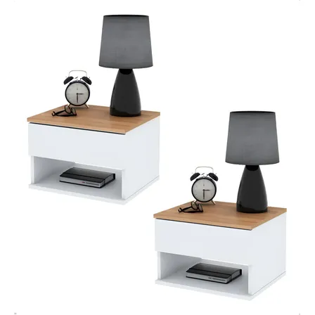 Mesa de Luz Flotante con 1 cajón Melamina de calidad set x2 Koa MLF Blanco Paraiso