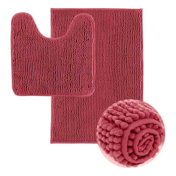 Jogo Tapete Banheiro 2 Macarrão Bolinha Antiderrapante Cor Vermelho