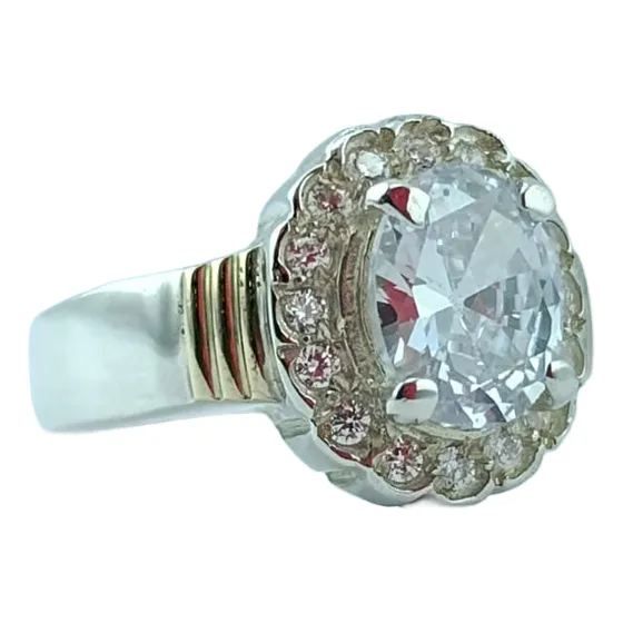 Anillo Solitario   Halo   Plata 925 Plateado Todas Las Medidas