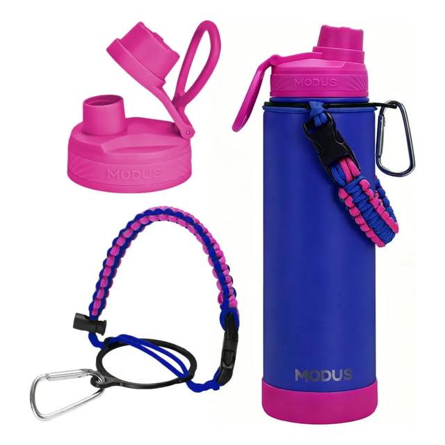 Modus Garrafa Térmica 750ml Aço Inox 304 Com Base De Silicone E Alça Paracord Azul