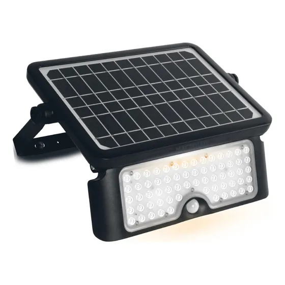Reflector Led Solar Rebatible Con Sensor De Movimiento 10w Carcasa Negro Luz Blanco Cálido
