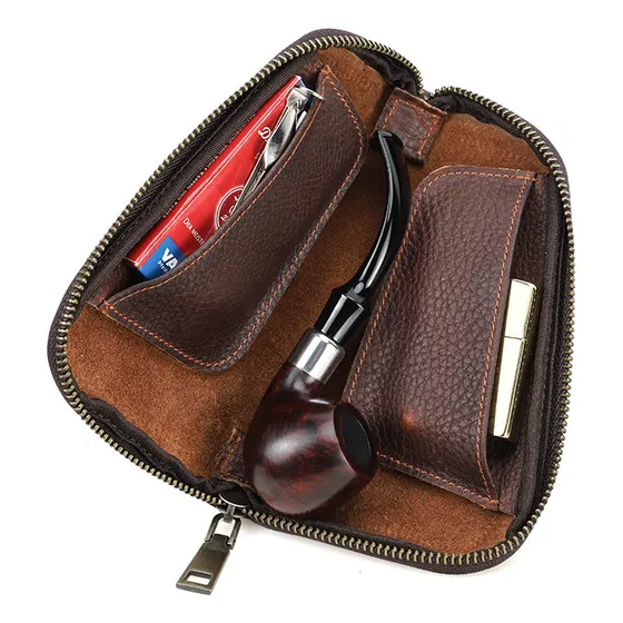 Funda De Pipa De Cuero Granulado Para Viajes