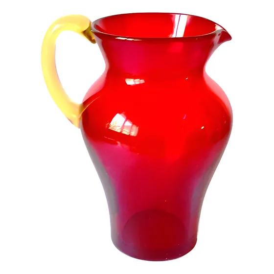 Jarra Cristal Murano Grande Años Sesenta Roja Asa Amarilla