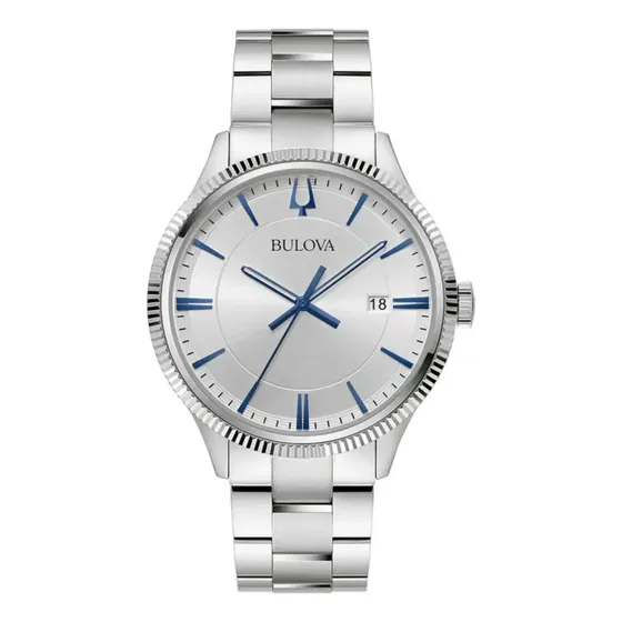 Reloj Bulova Hombre 96b451 Time Square Correa Plateado Bisel Plateado Fondo Plateado